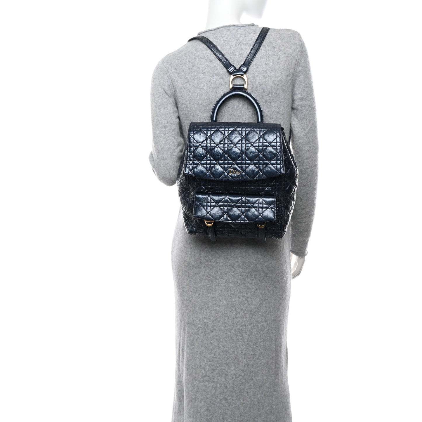 Ceramic Effect Deerskin Cannage Large Stardust Backpack Navy Blue