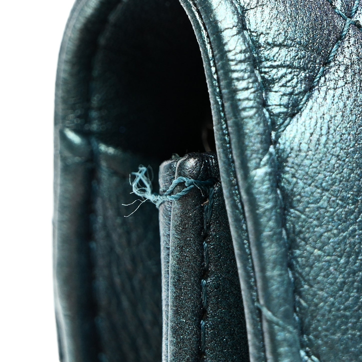 Metallic Lambskin Wallet On Chain WOC Turquoise