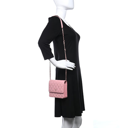 Chanel Iridescent Caviar Quilted Square Wallet On Chain WOC Rose Pink 3 of 19