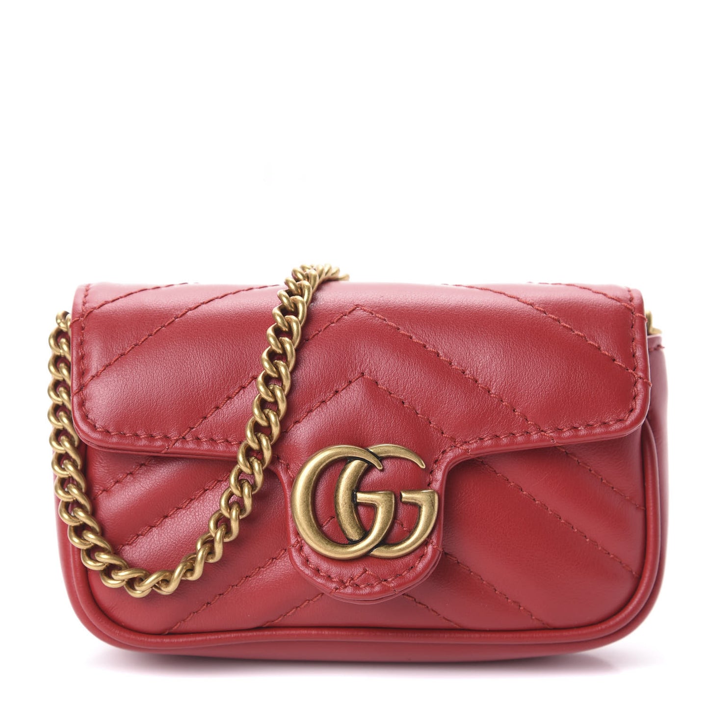 Calfskin Matelasse GG Marmont 2.0 Coin Purse On A Chain Hibiscus Red