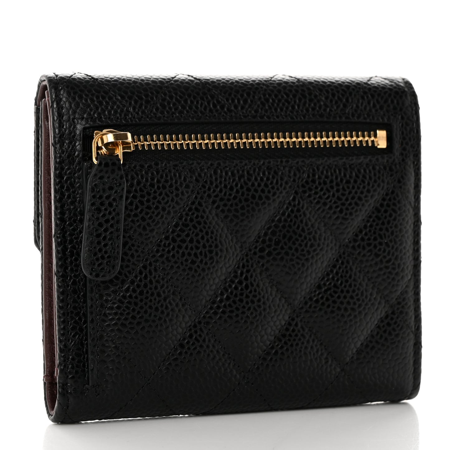 Caviar Quilted Compact Flap Wallet Black