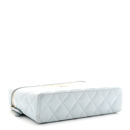 Chanel Caviar Quilted Top Handle Slim Vanity With Chain Light Blue 4 of 11