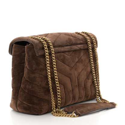 Saint Laurent Suede Calfskin Y Quilted Monogram Small Loulou Chain Satchel Bark Brown 3 of 11