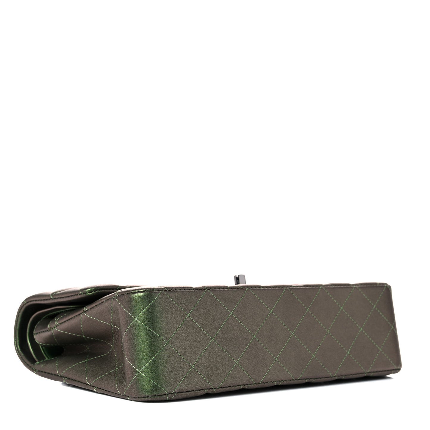 Iridescent Lambskin Quilted Medium Double Flap Green