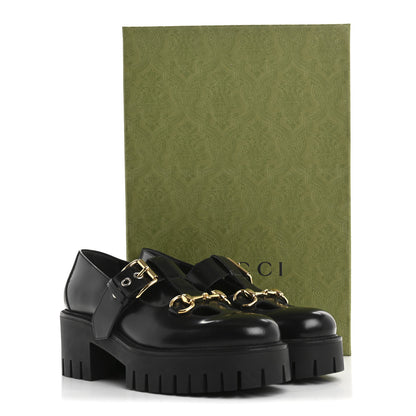 Gucci Calfskin Womens Horsebit Platform Chunky Lug Sole Mary Jane 40mm Loafers 38 Black 10 of 10