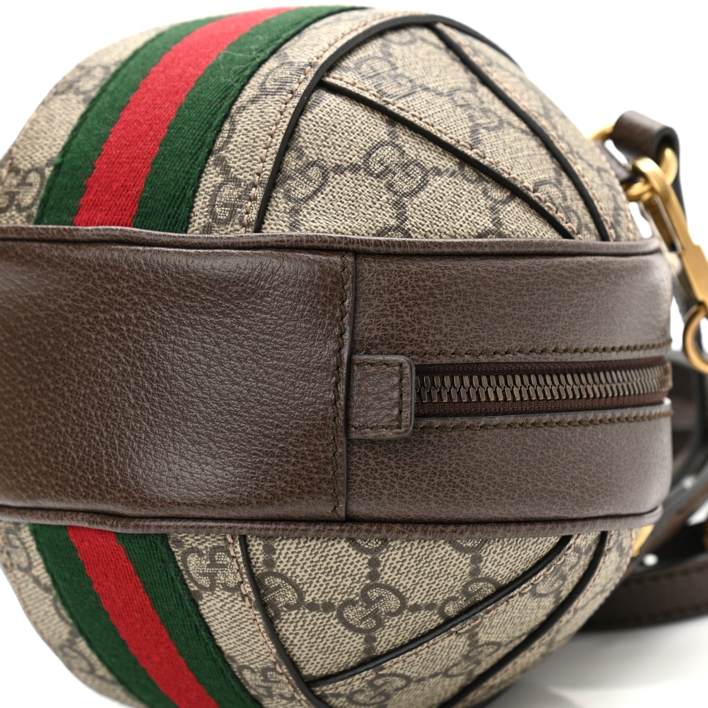 GG Supreme Monogram Textured Dollar Calfskin Web Mini Ophidia Basketball Shaped Shoulder Bag Beige Ebony New Acero