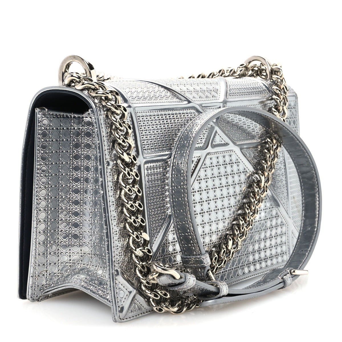 Christian Dior Metallic Patent Micro-Cannage Medium Diorama Flap Bag Silver 2 of 10