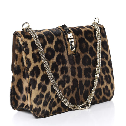 Valentino Garavani Calf Hair Leopard Print Large Glam Lock Rockstud Flap 3 of 9