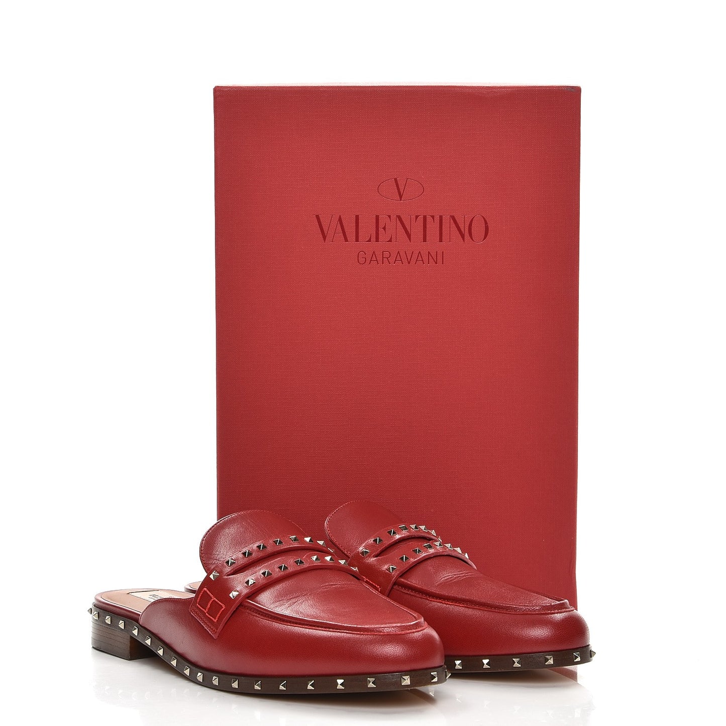Lambskin Soul Rockstud Flat Mules 39 Red