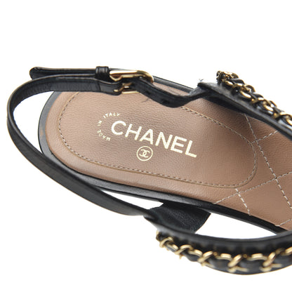 Chanel Crumpled Calfskin Chain Sandals 40 Black 6 of 20