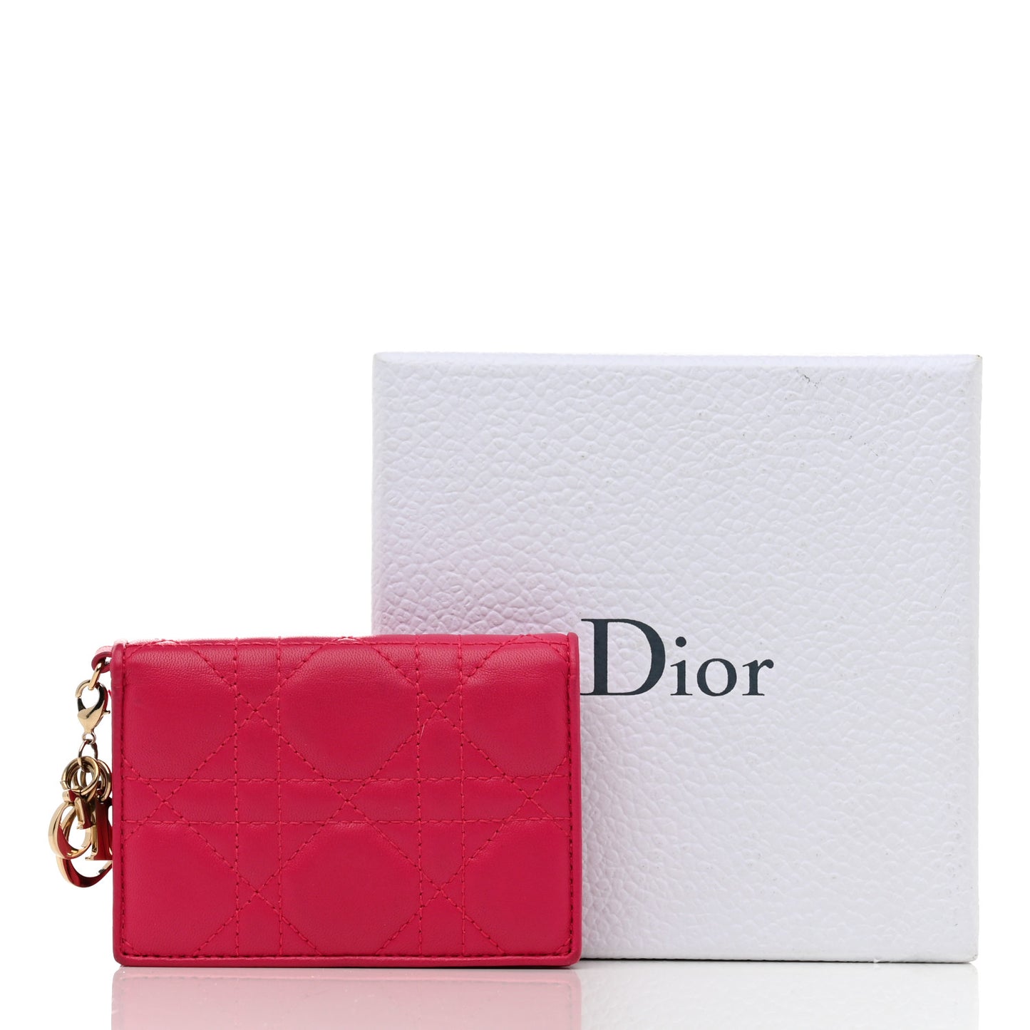 Lambskin Cannage Small Lady Dior Flap Card Holder Fuchsia