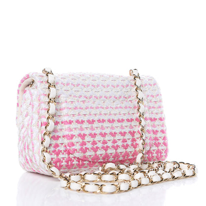 Chanel Lambskin Cotton Woven Mini Flap Pink White 3 of 10