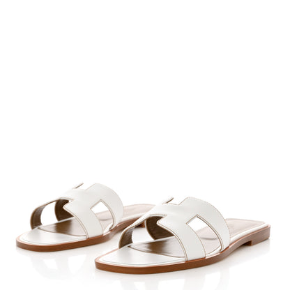 Hermes Box Calfskin Oran Sandals 36.5 White 3 of 9