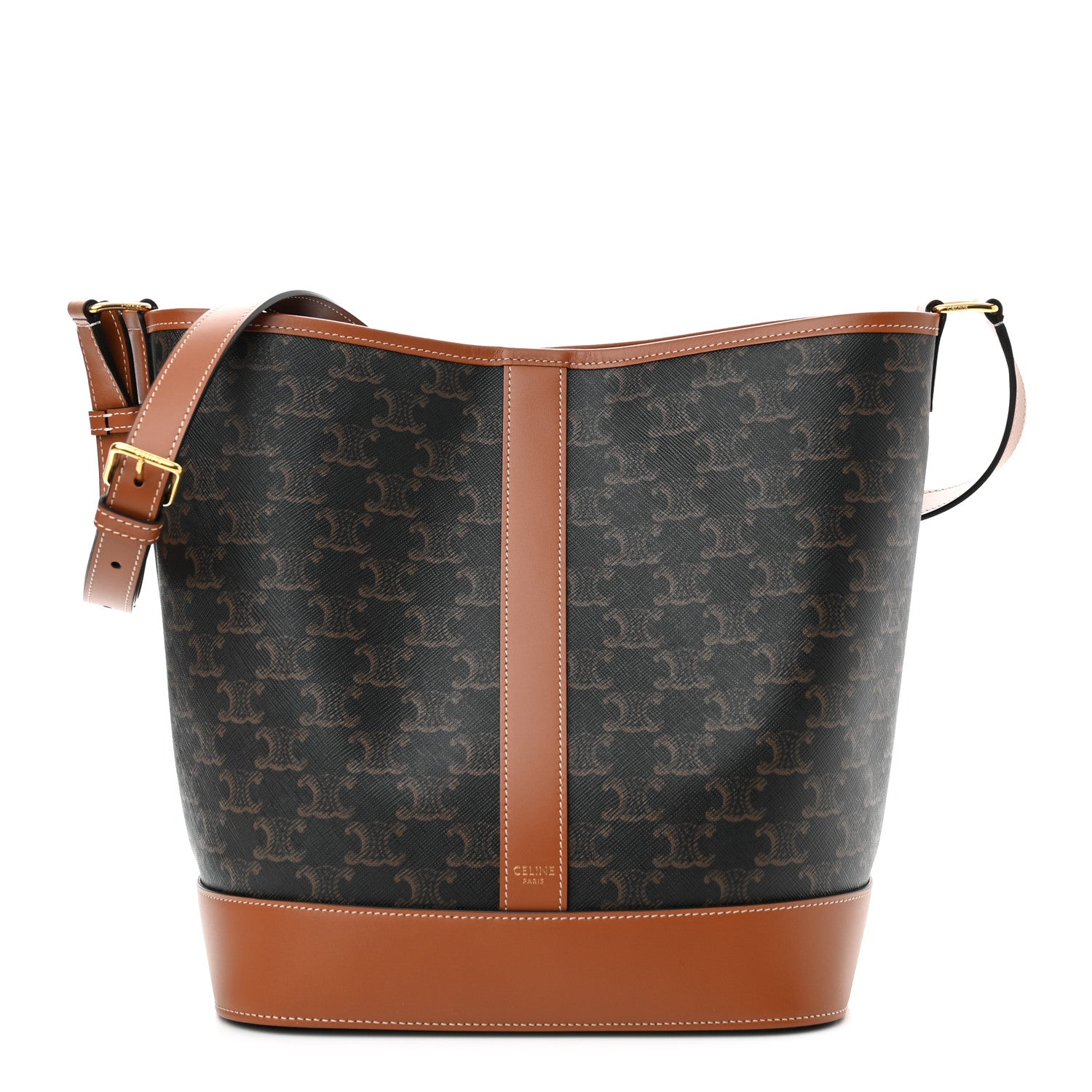 Celine Triomphe Canvas Calfskin Medium Bucket Bag Tan 1 of 10