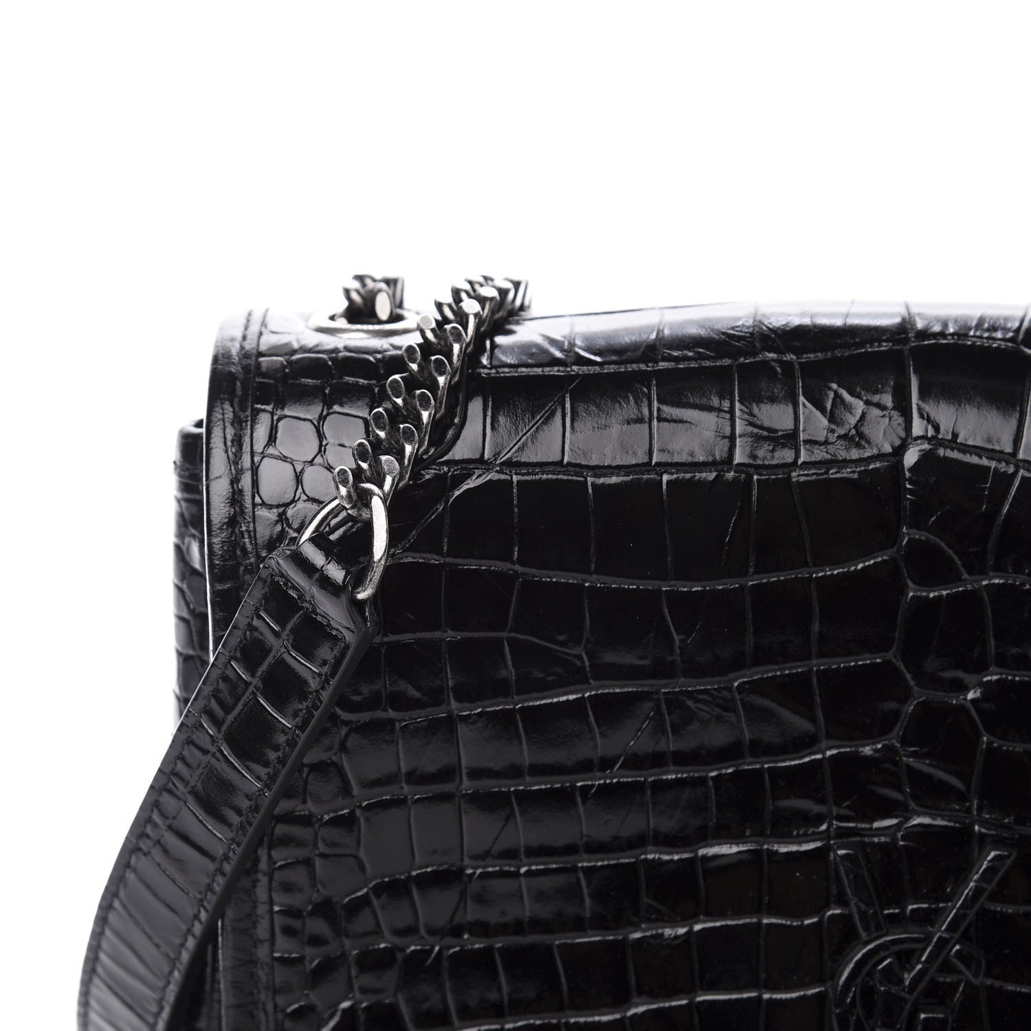 Saint Laurent Crocodile Embossed Lambskin Matelasse Monogram Niki Chain Wallet Black 10 of 10