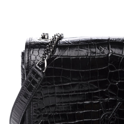 Saint Laurent Crocodile Embossed Lambskin Matelasse Monogram Niki Chain Wallet Black 10 of 10