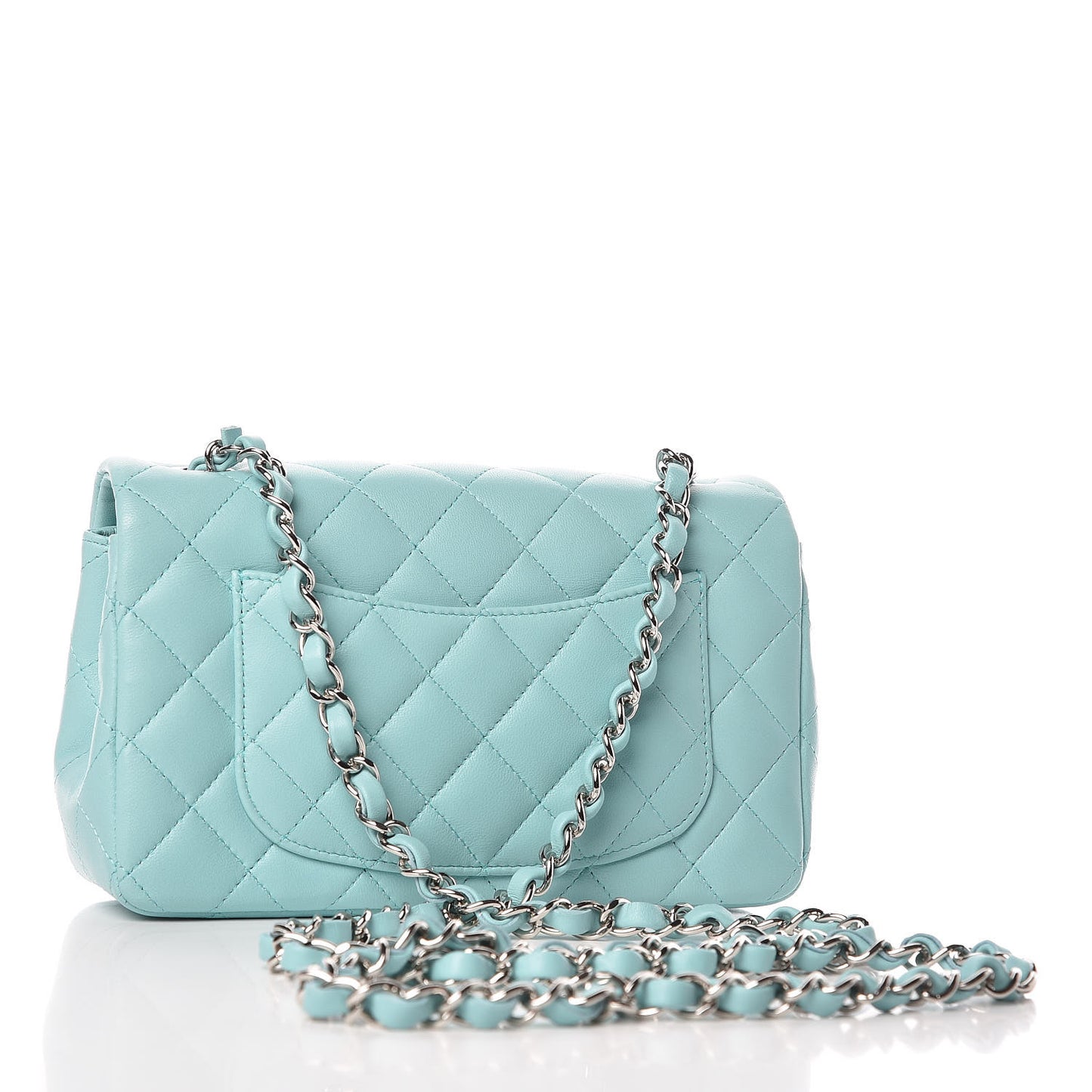 Lambskin Quilted Mini Rectangular Flap Light Blue