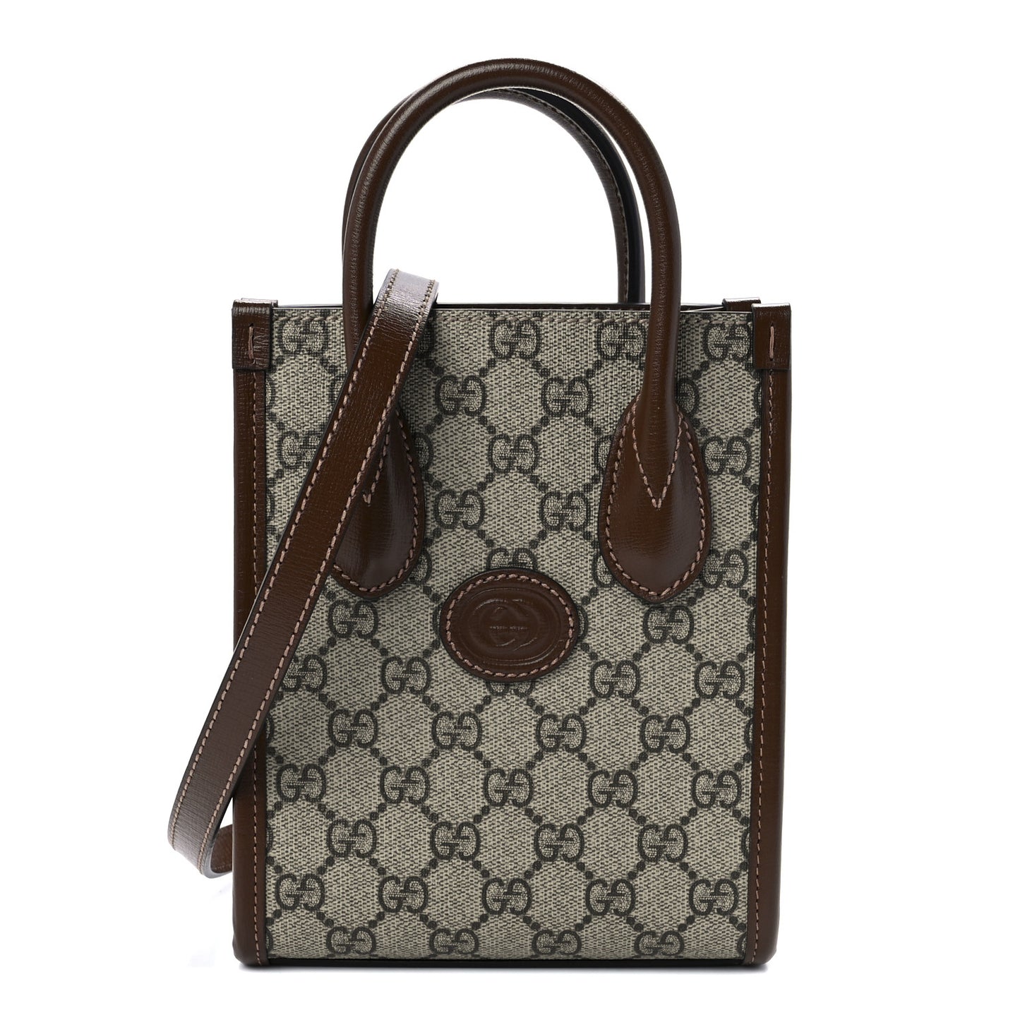 GG Supreme Monogram Azalea Calfskin Mini Retro Interlocking G Tote Bag Beige Ebony Brown Sugar