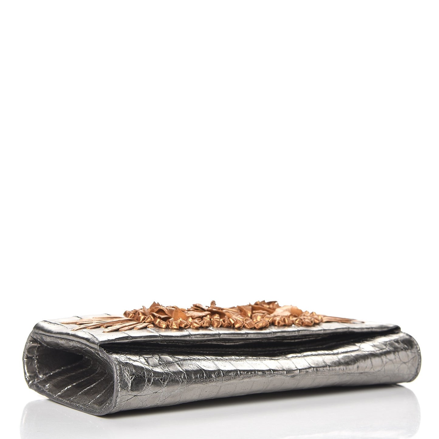 Metallic Crocodile Floral Insert Clutch Grey Yellow