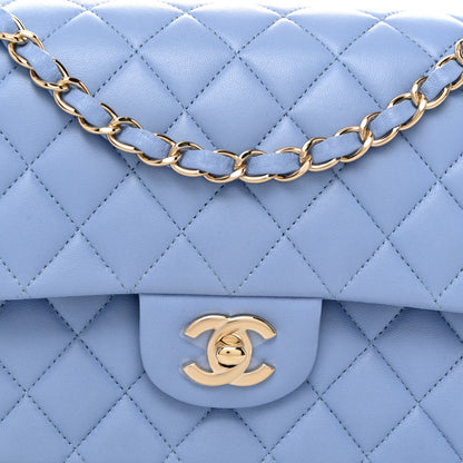 Chanel Lambskin Quilted Medium Double Flap Light Blue 8 of 11