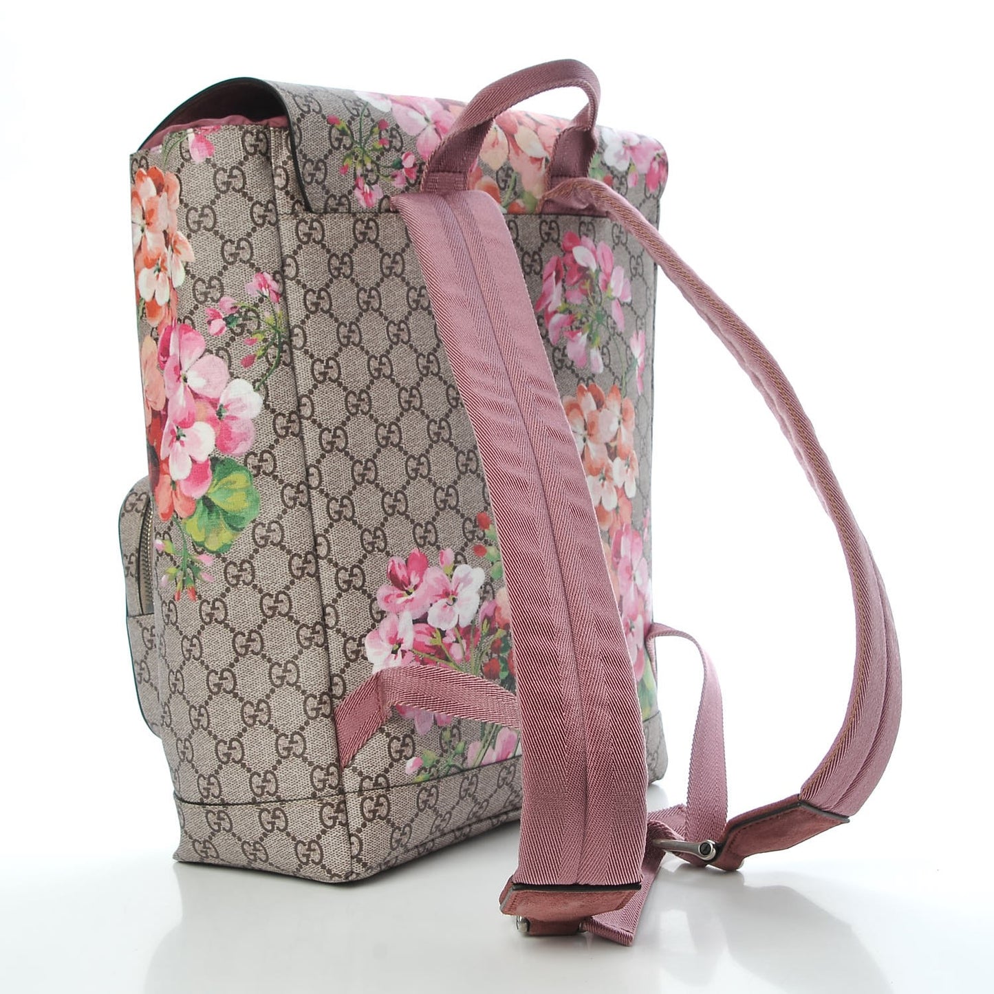 GG Supreme Monogram Blooms Medium Single Buckle Backpack Beige Multicolor Dry Rose