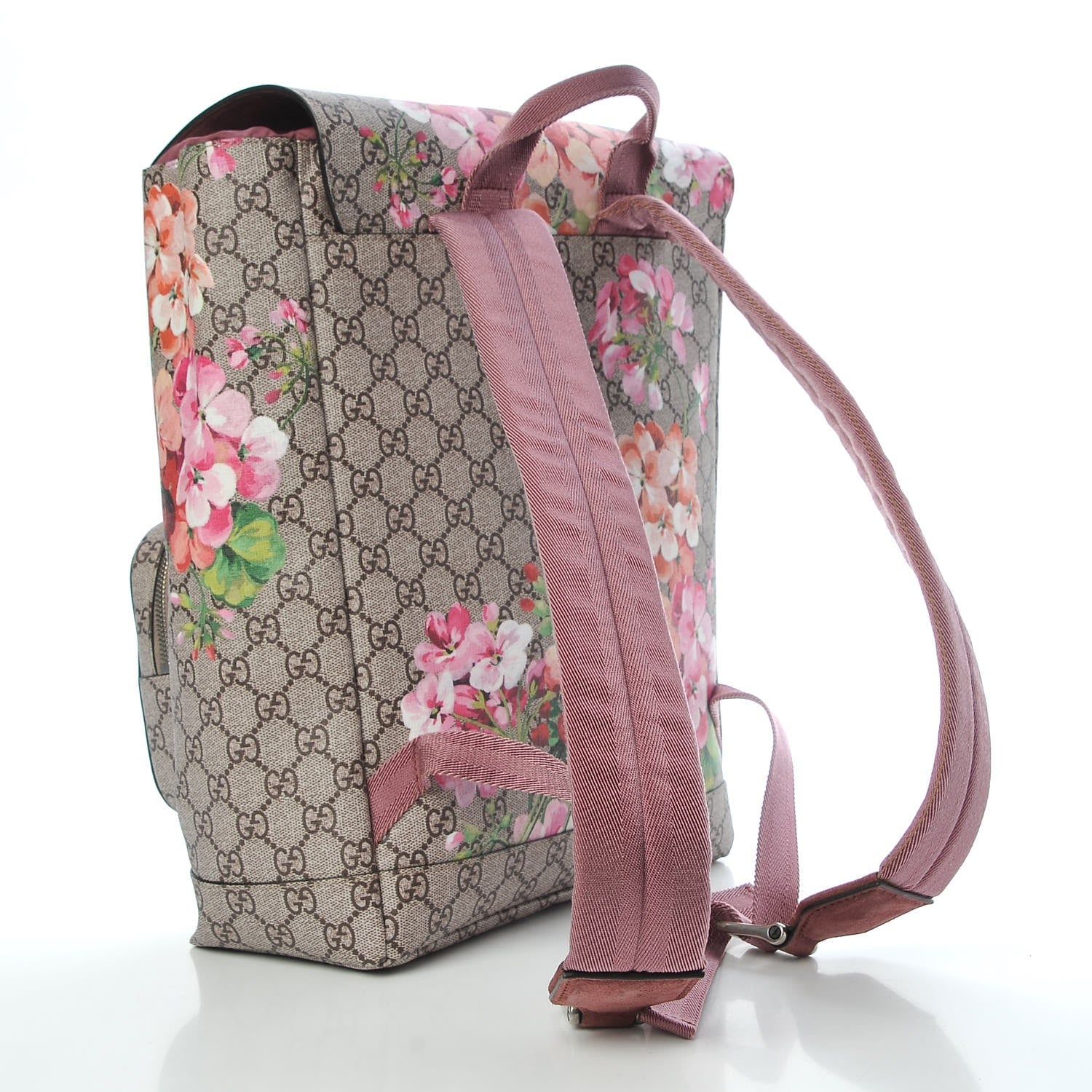Gucci GG Supreme Monogram Blooms Medium Single Buckle Backpack Beige Multicolor Dry Rose 3 of 7