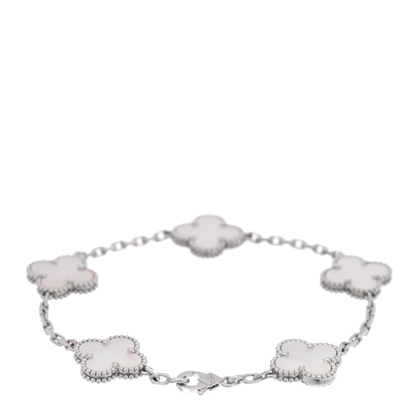 18K White Gold Mother of Pearl 5 Motifs Vintage Alhambra Bracelet