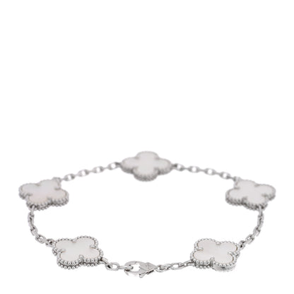 Van Cleef & Arpels 18K White Gold Mother of Pearl 5 Motifs Vintage Alhambra Bracelet 2 of 3