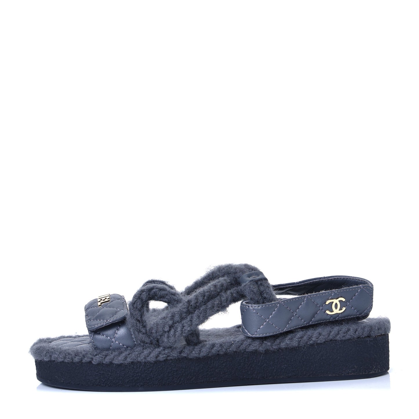 Cord Lambskin Quilted Logo Sandals 36 Dark Grey
