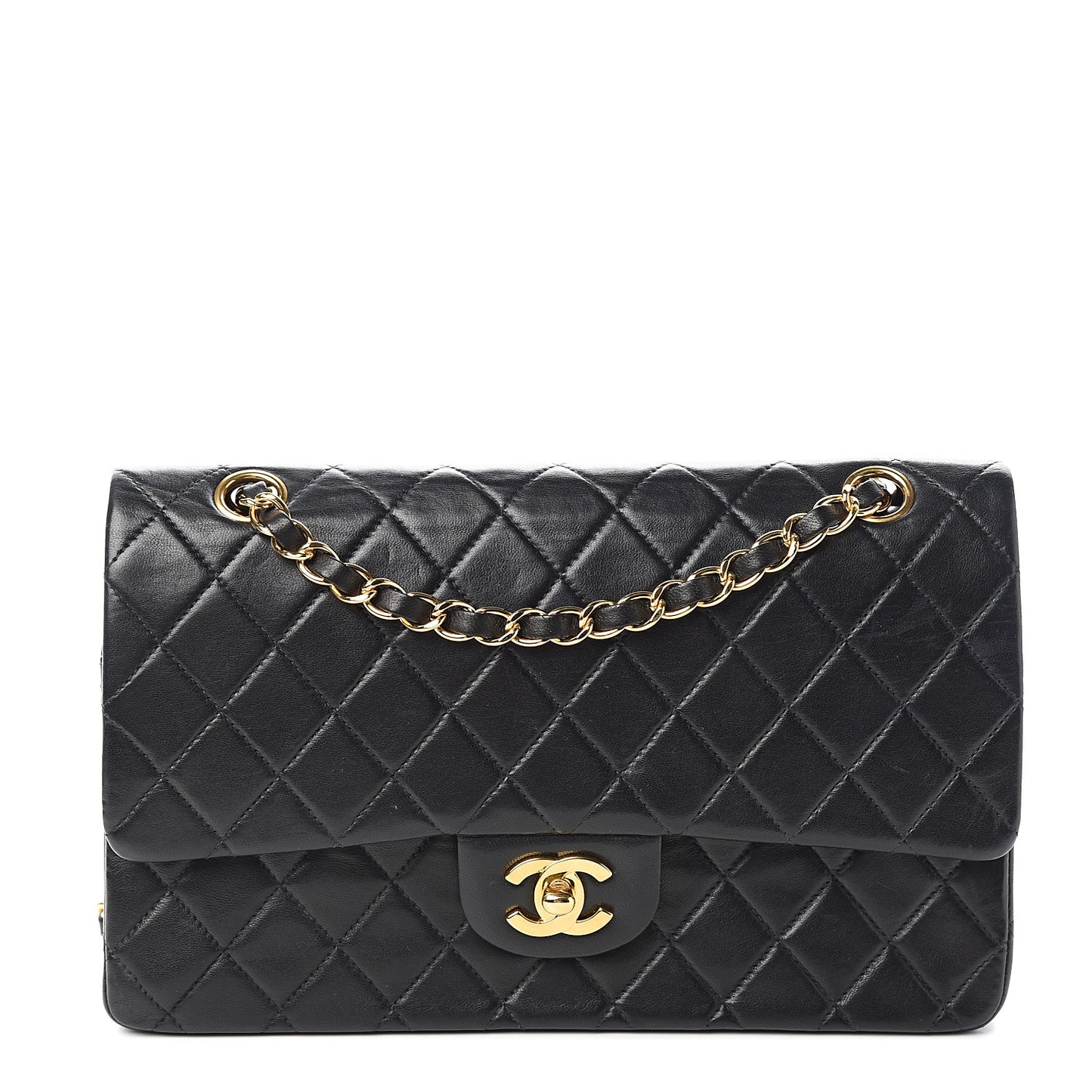 Lambskin Quilted Medium Double Flap Black