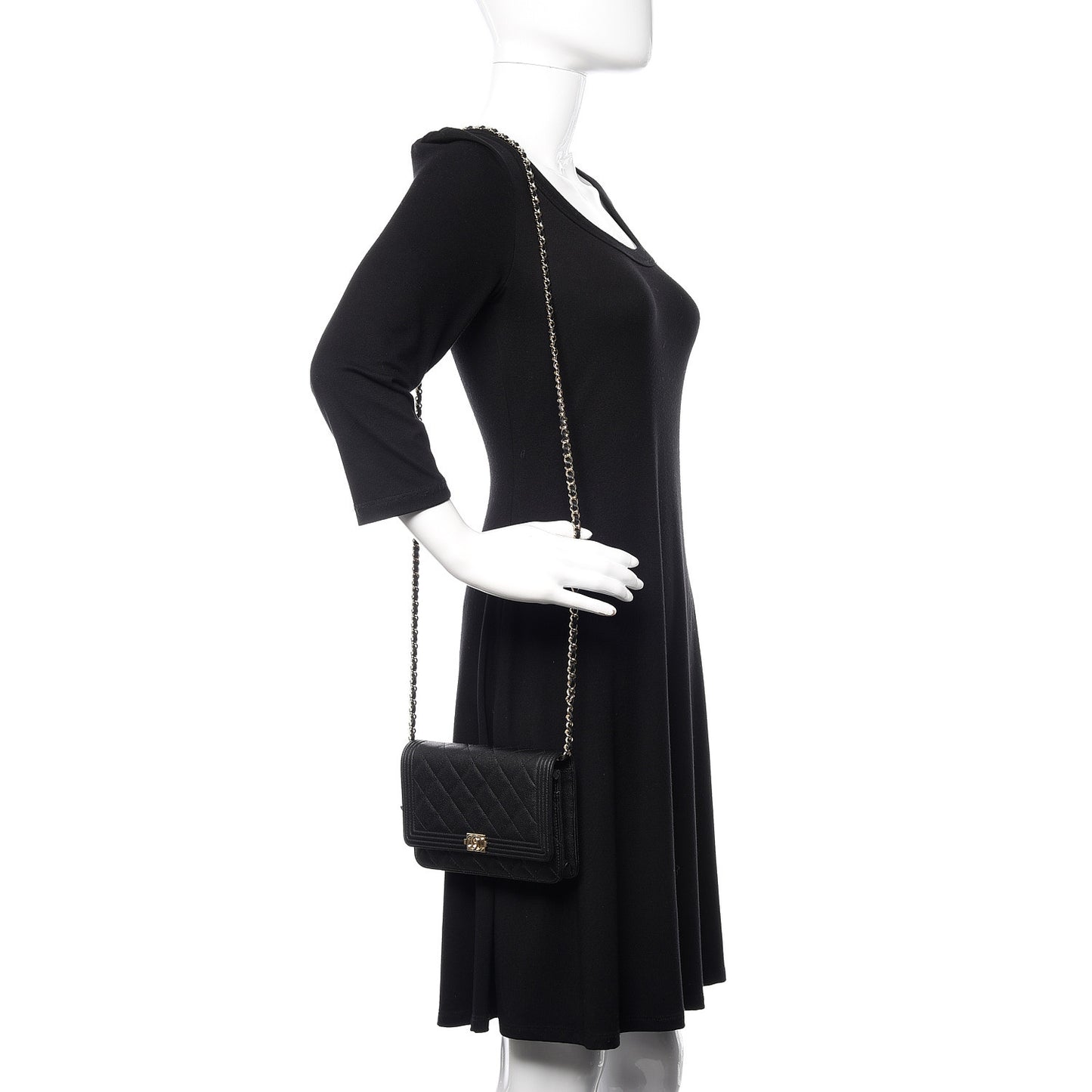 Caviar Quilted Boy Wallet On Chain WOC Black