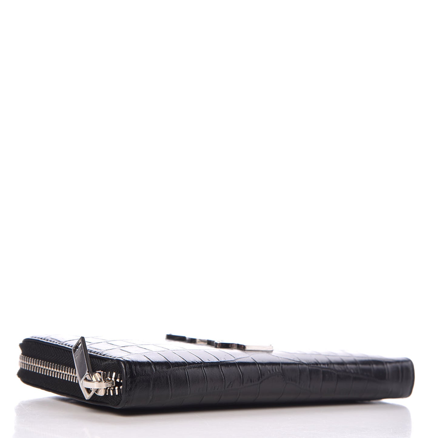 Calfskin Crocodile Embossed Monogram Zip Around Wallet Black
