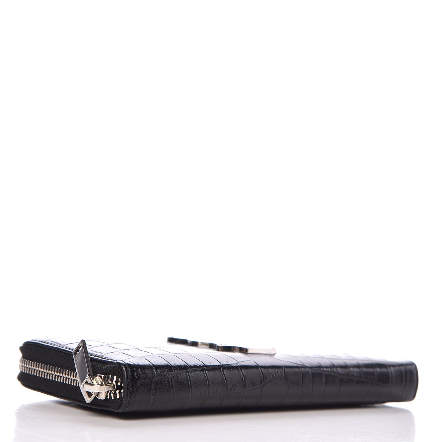 Saint Laurent Calfskin Crocodile Embossed Monogram Zip Around Wallet Black 4 of 8