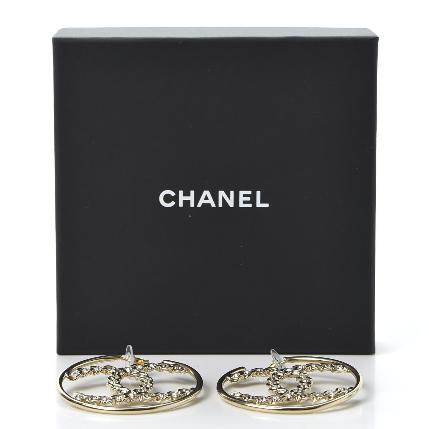 Chanel Crystal High Society CC Hoop Earrings Gold 5 of 5