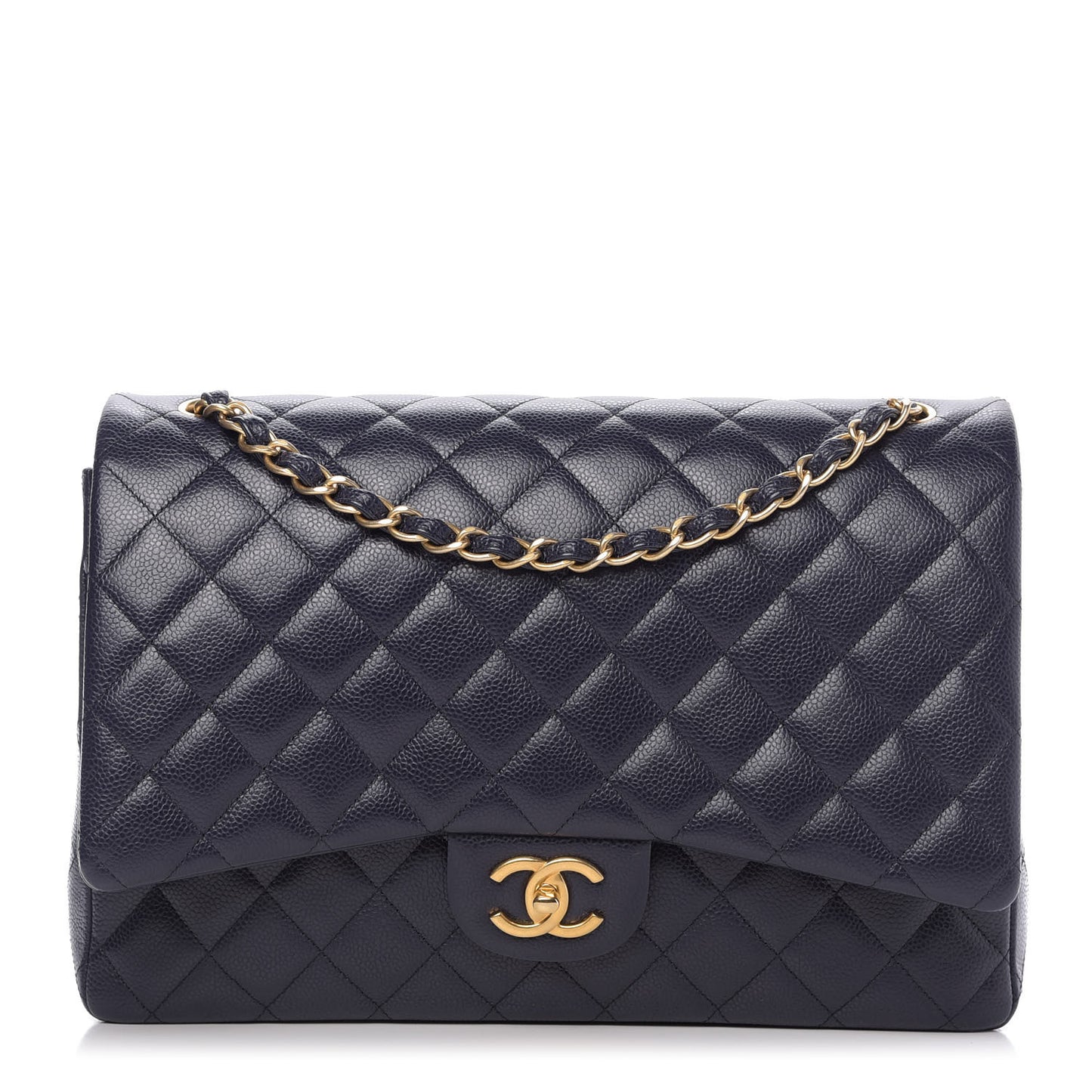 Caviar Quilted Maxi Double Flap Navy Blue