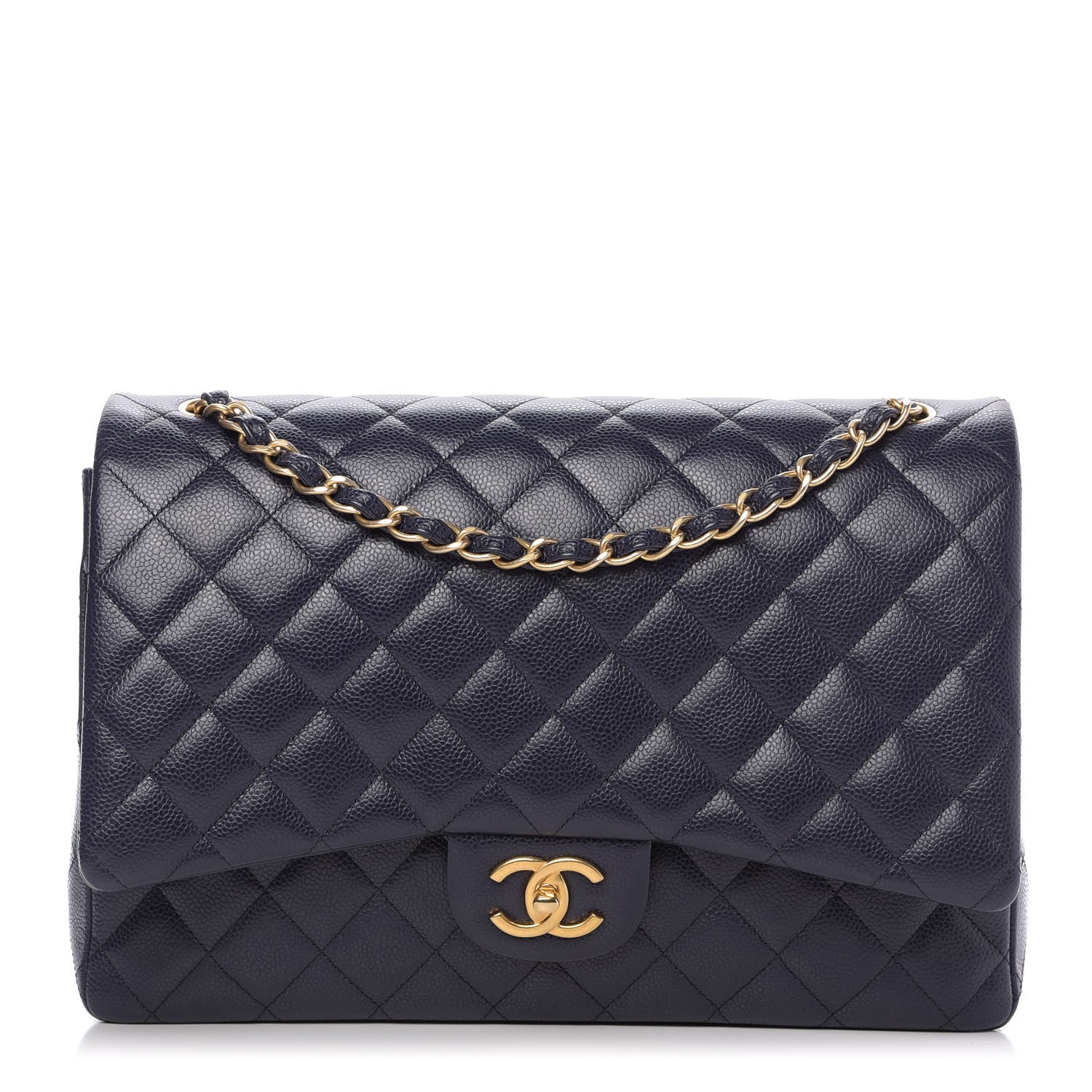 Chanel Caviar Quilted Maxi Double Flap Navy Blue 1 of 10