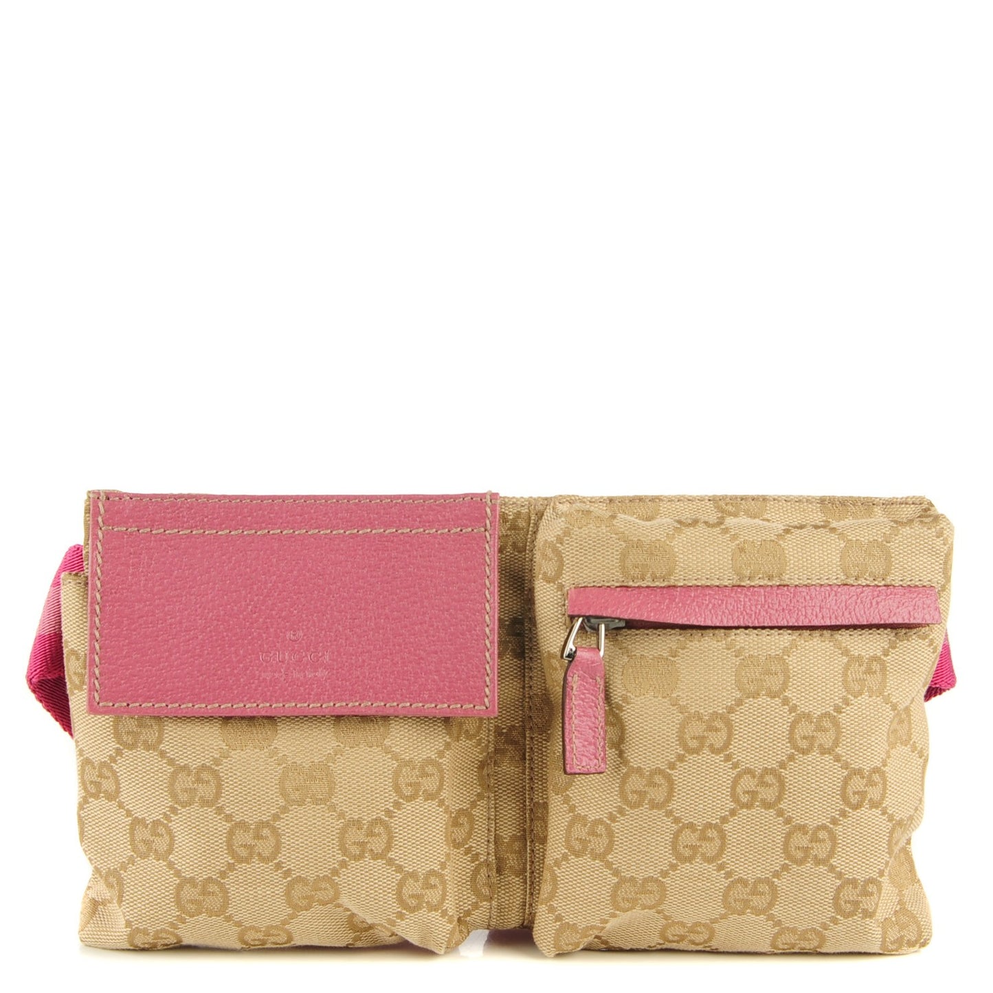GG Monogram Web Double Pocket Belt Bag Pink