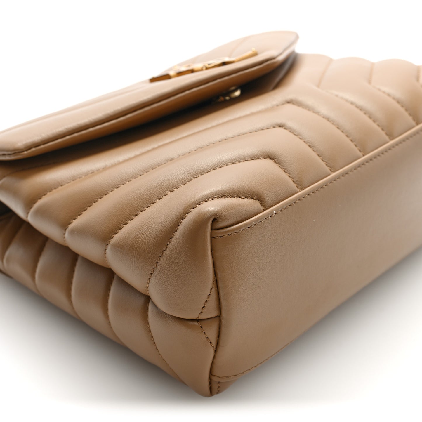 Calfskin Y Quilted Monogram Small Loulou Chain Satchel Natural Tan