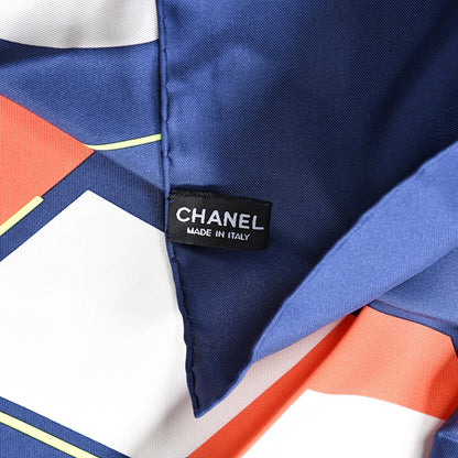 Chanel Silk Geometric Logo CC Scarf Navy Blue 5 of 5