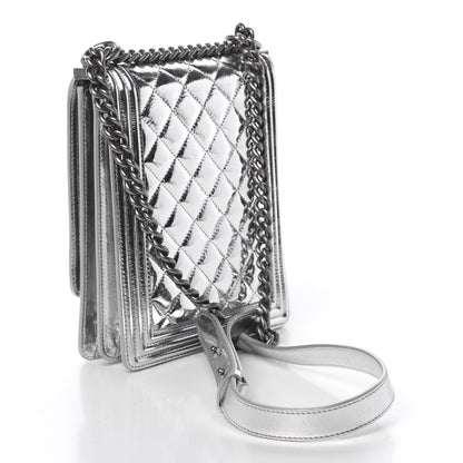 Chanel Metallic Goatskin Quilted North South Boy Flap Silver 3 of 11