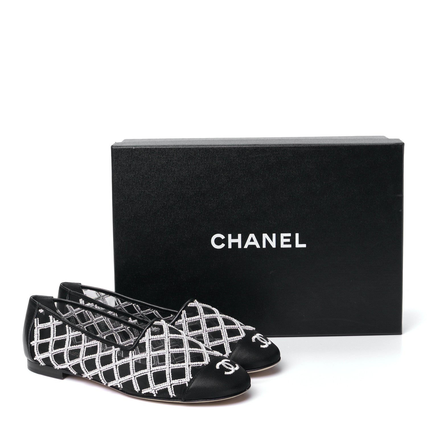 Chanel Mesh Pearl Grosgrain Cap Toe CC Loafers 36.5 Black Ivory 10 of 10