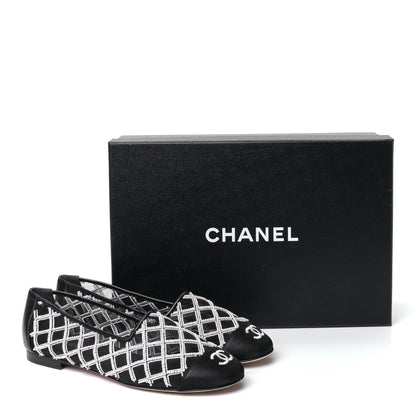 Chanel Mesh Pearl Grosgrain Cap Toe CC Loafers 36.5 Black Ivory 10 of 10