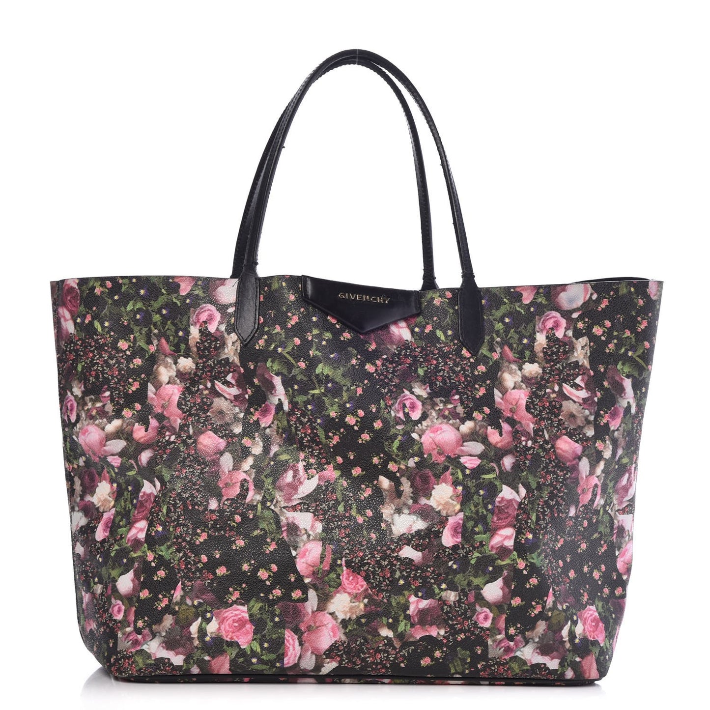 Coated Canvas Roses Camouflage Print Large Antigona Tote Black