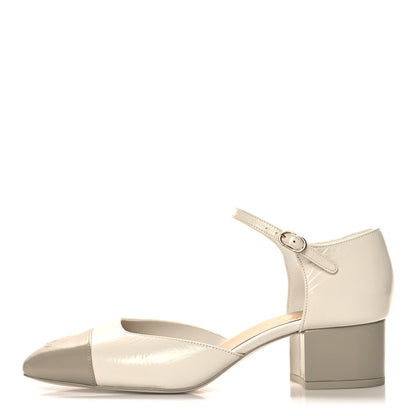 Chanel Shiny Lambskin CC Cap Toe Mary Janes Pumps 40 White Light Beige 1 of 10