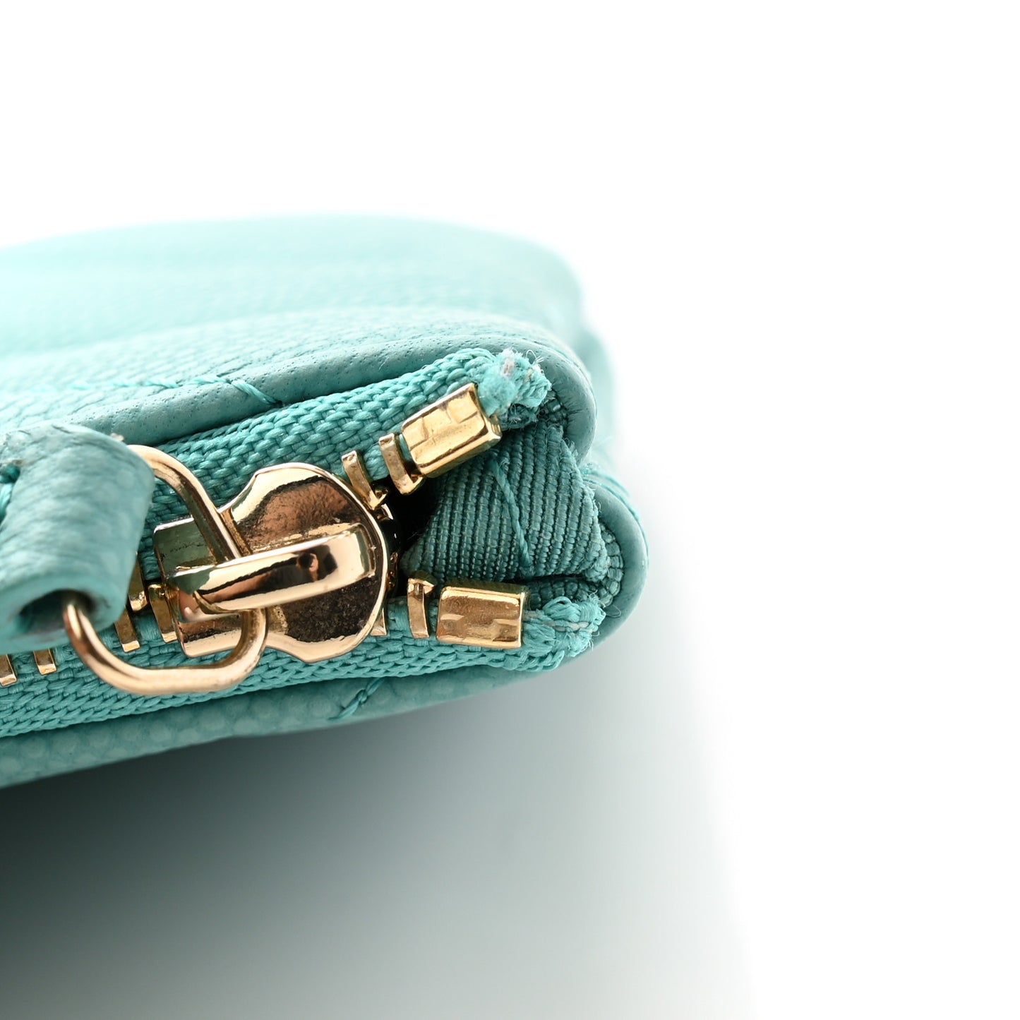 Caviar Chevron Quilted Small Cosmetic Case Light Blue