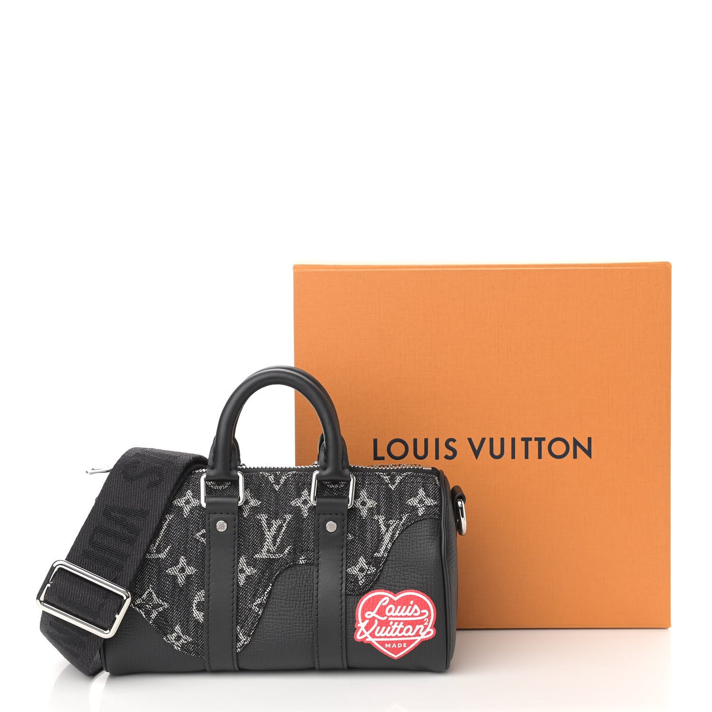 X NIGO Taurillon Monogram Denim Drip Keepall XS Black