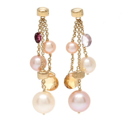 Marco Bicego 18K Yellow Gold Multi Gemstone Pearl Paradise Three-Strand Drop Earrings 1 of 5