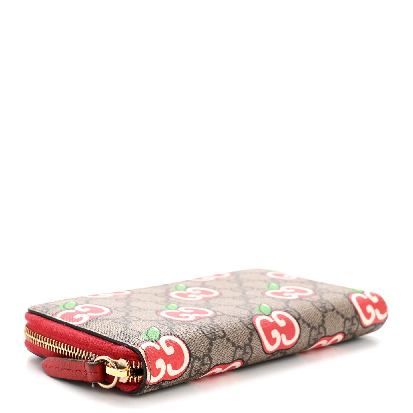 GG Supreme Monogram Apple Zip Around Wallet Beige Multicolor Lobster Red