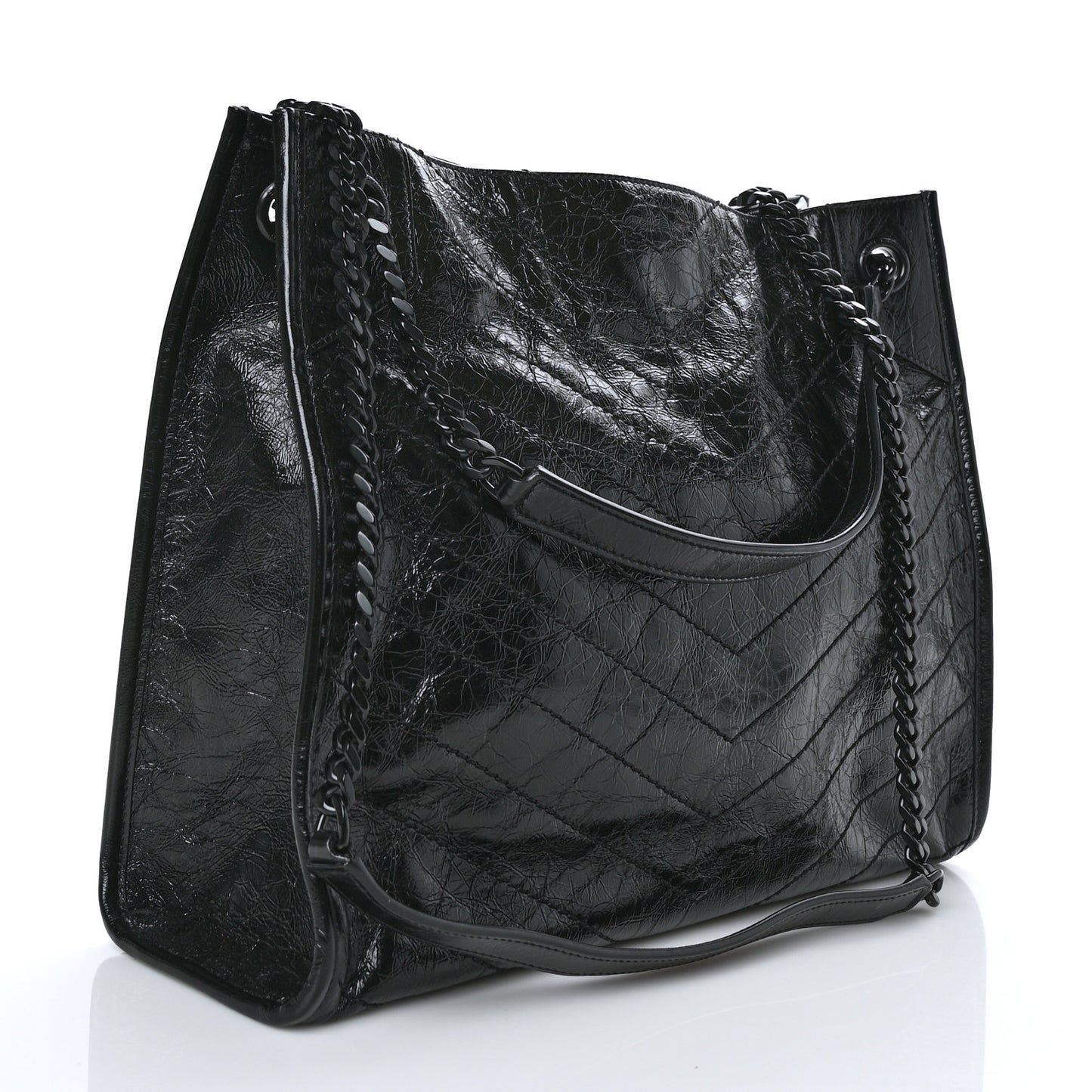 Crinkled Calfskin Matelasse Monogram Medium Niki Shopper Tote Black