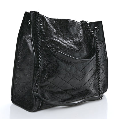 Saint Laurent Crinkled Calfskin Matelasse Monogram Medium Niki Shopper Tote Black 3 of 10